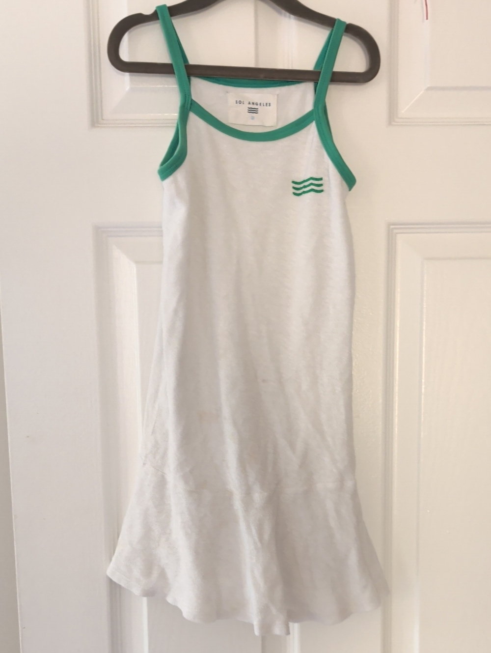Sol Angeles White Tank Dress with Green Trim and Wave Emblem